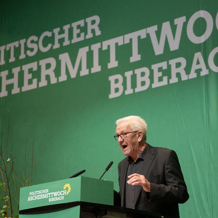 Winfried Kretschmann beim Politischer Aschermittwoch (Foto: dpa Bildfunk, picture alliance/dpa | Marijan Murat)