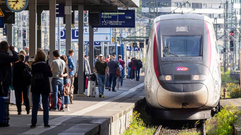 Ein TGV-Zug fährt in den Hauptbahnhof Stuttgart ein. (Foto: IMAGO, IMAGO / Arnulf Hettrich)