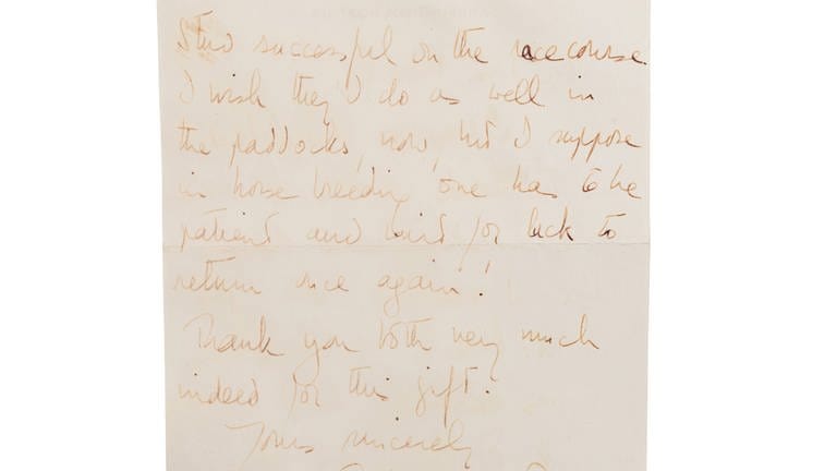 Die Rückseite des Briefs von Queen Elisabeth II. (Foto: Auktionshaus Eppli)