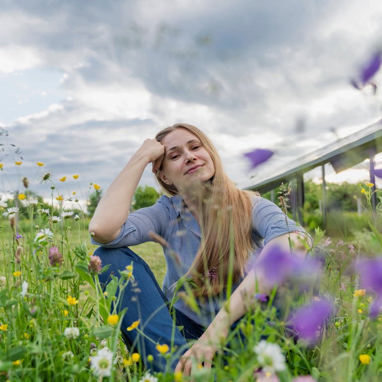 Klimaschutz und Naturschutz zusammendenken - wenn neben Solaranlagen Blumen wachsen (Foto: IMAGO, IMAGO / Westend61)