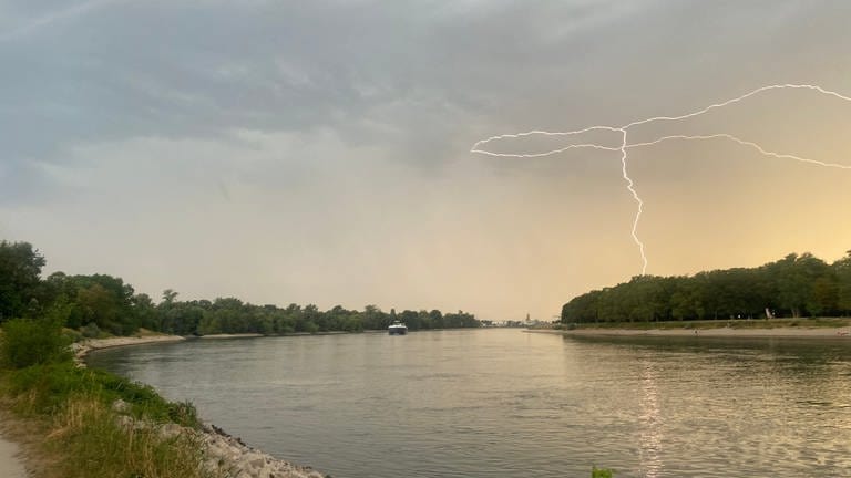 Ein Blitz über dem Rhein (Foto: SWR)