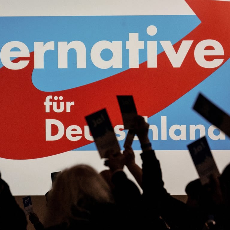 Alternative für Deutschland steht im Hintergrund. Im Vordergrund sind Menschen zu sehen, die abstimmen. Ist die AfD BW rechtsextrem?