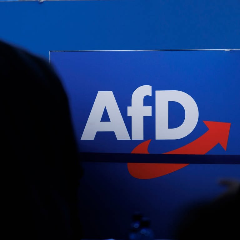 Schatten von Menschen vor dem Logo der AfD
