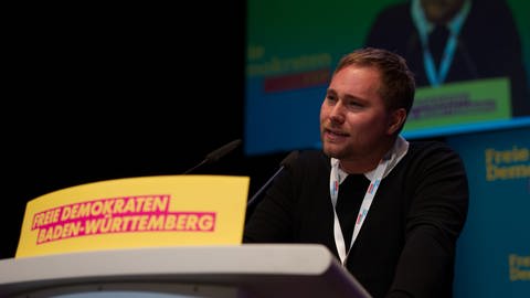 Der BW-Landesvorsitzende der Julis Mark Hohensee beim Landesparteitag der BW-FDP im Januar. 