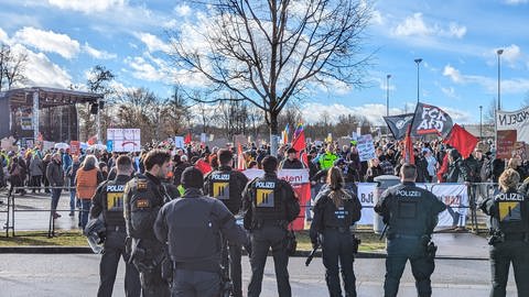 Anlässlich des AfD-Parteitags in Rottweil haben sich viele zu einer Kundgebung gegen Rechtsextremismus versammelt. Die Polizei ist vor Ort. (Foto: SWR, Foto: Thomas Hermanns)