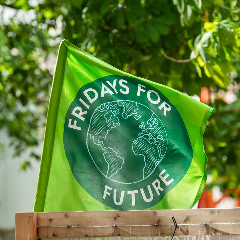 Symbolbild: Eine Flagge mit der Aufschrift "Fridays for Future" hängt in Freiburg vor dem Neuen Rathaus.  (Foto: dpa Bildfunk, picture alliance/dpa | Silas Stein (Symbolbild))
