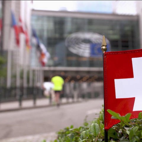 Schweizer Flagge vor dem EU-Parlament (Foto: SWR)