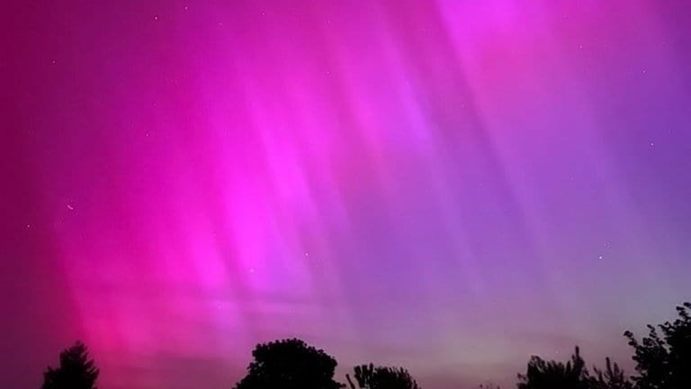 Polarlicht in intensivem Pink, fotografiert in Biberach an der Riß