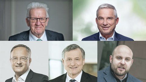 oben: Winfried Kretschmann (Grüne), Thomas Strobl (CDU), unten: Andreas Stoch (SPD), Hans-Ulrich Rülke (FDP), Markus Frohnmaier (AfD) (Foto: dpa Bildfunk, Pressestelle, Pressestelle, dpa)