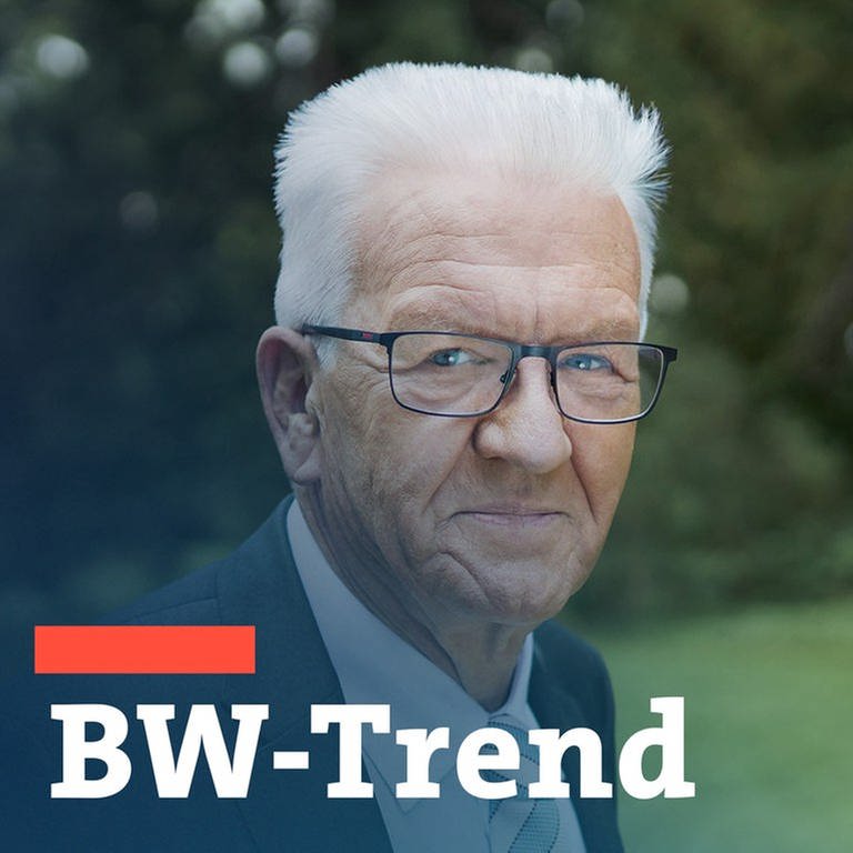Ministerpräsident Winfried Kretschmann (Grüne) hinter dem Schriftzug BW-Trend, der Umfrage zur Landespolitik in Baden-Württemberg (Foto: Pressestelle, Pressestelle)