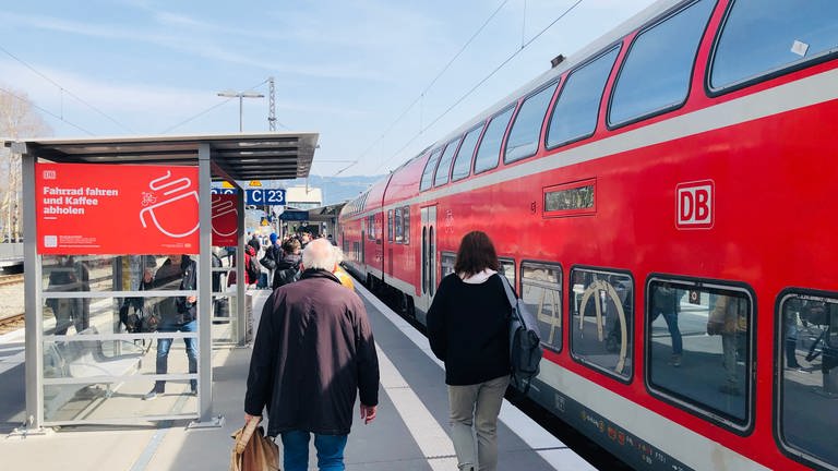Zug steht auf einem Gleis am Bahnhof Lindau-Reutin (Foto: SWR, Moritz Kluthe)