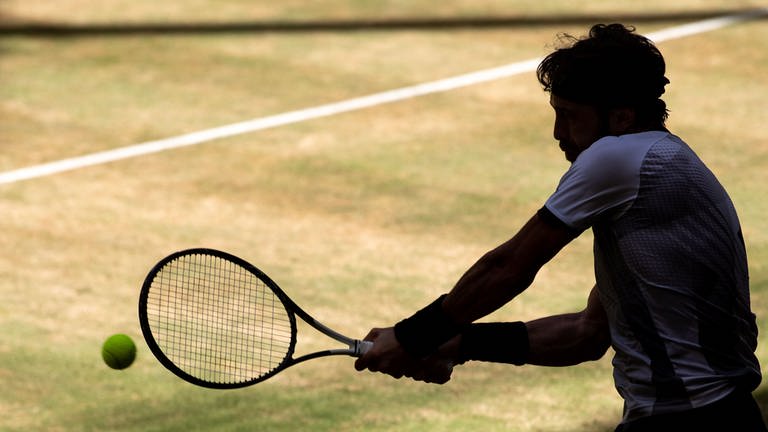 Tennisspieler schlägt Ball über das Netz (Foto: dpa Bildfunk, picture alliance/dpa/ Marius Becker)