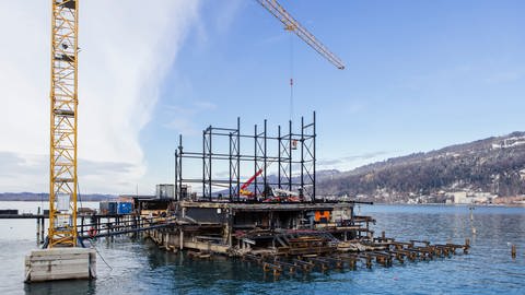Aufbau der Seebühne in Bregenz