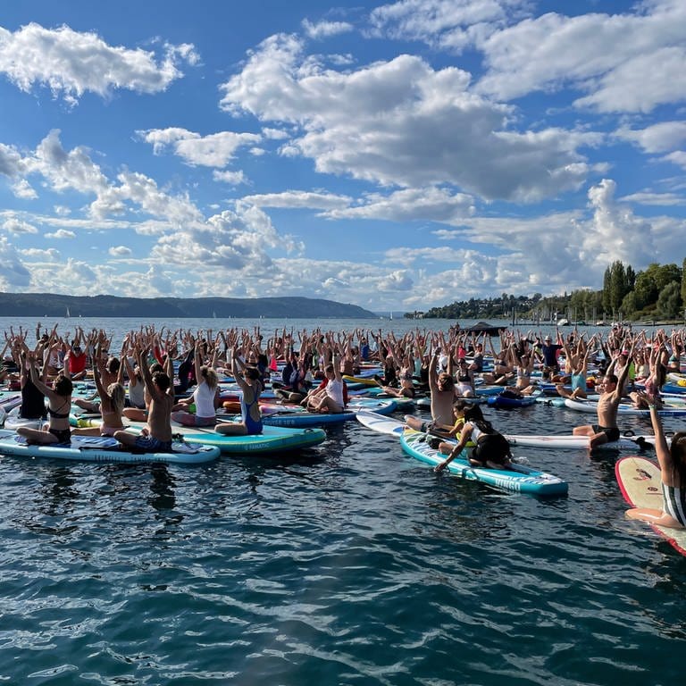 SUP-Yoga Weltrekord in Überlingen (Foto: SWR, Corinna Scheller)