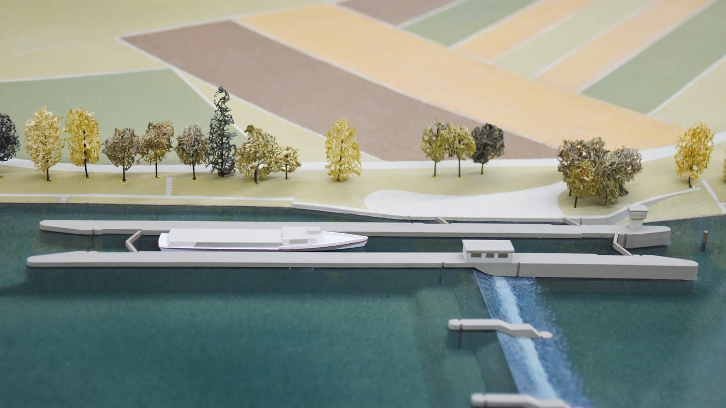 Detail des Modells für eine Bodenseeregulierung. (Foto: Pressestelle, Naturmuseum Thurgau)