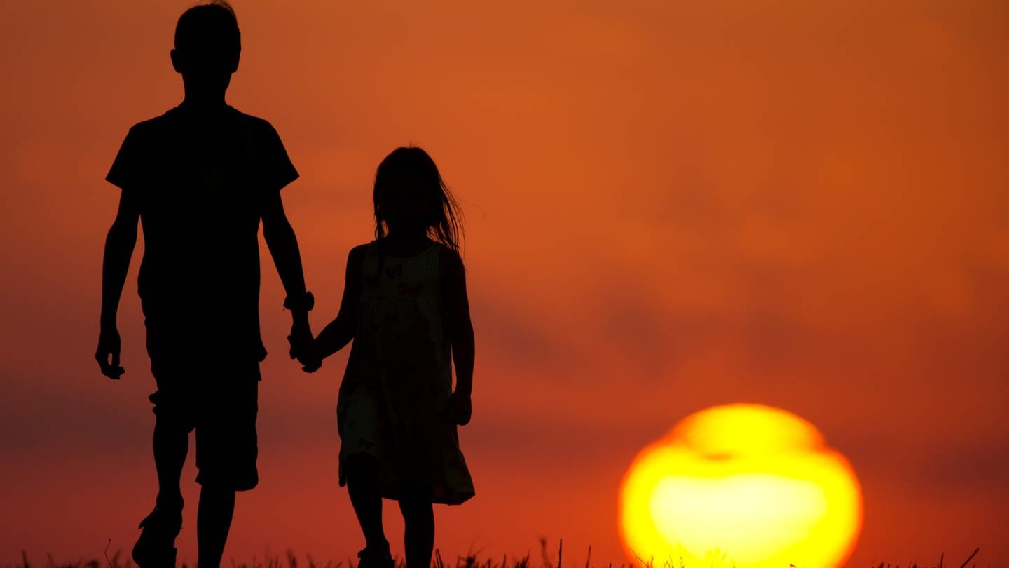 Zwei Kinder laufen Hand in Hand über eine Wiese. (Foto: dpa Bildfunk, Patrick Pleul)