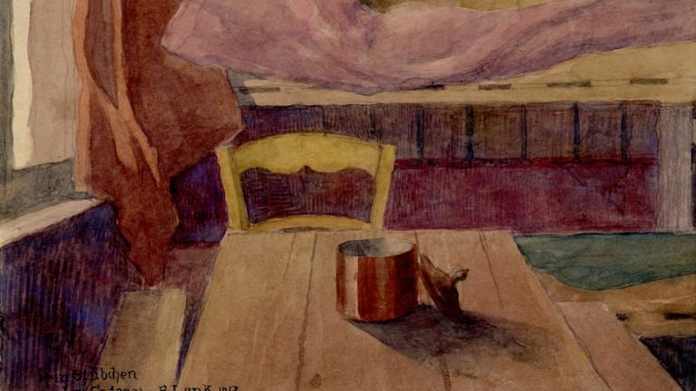 Franz Lenk: Mein Stübchen in Le Cateau; 1917, Neue Sachlichkeit, Ausstellung in Konstanz (Foto: Pressestelle, Städtische Galerie Konstanz/ VG Bild-Kunst, Bonn)