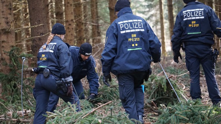 Polizisten suchen nach einer vermissten Frau in einem Waldstück bei Stockach (Foto: dpa Bildfunk, picture alliance/dpa/TNN | David Pichler)