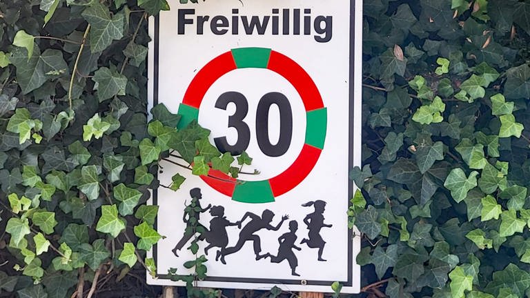 "Freiwillig 30"-Schilder auf der Halbinsel Höri im Kreis Konstanz.