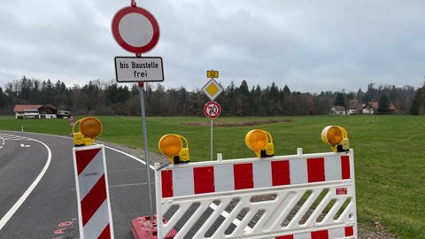 Eine Straßenabsperrung und ein Schild mit dem Hinweis "Bis Baustelle frei". (Foto: SWR)