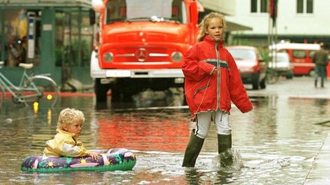 Überflutetes Stadtgebiet in Bregenz