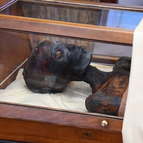 In der Stiftsbibliothek St. Gallen ist eine Mumie aus dem alten Ägypten ausgestellt. Die Bibliothek gehört zum UNESCO-Weltkulturerbe.