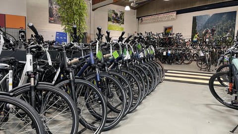 Auch der Verkaufsraum der Bike Arena Bender in Heilbronn ist gefüllt. (Foto: SWR)