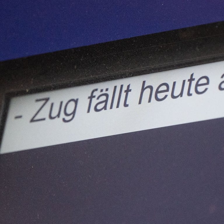 Eine Anzeige weist am Heilbronner Hauptbahnhof auf einen Zugausfall hin. (Foto: dpa Bildfunk, Picture Alliance)