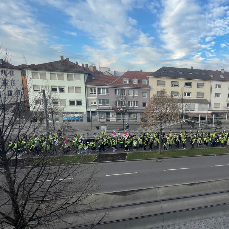 Rund 600 Streikende aus dem Handel, dem öffentlichen Dienst und der AOK waren am Donnerstag in Heilbronn auf der Straße (Foto: SWR)