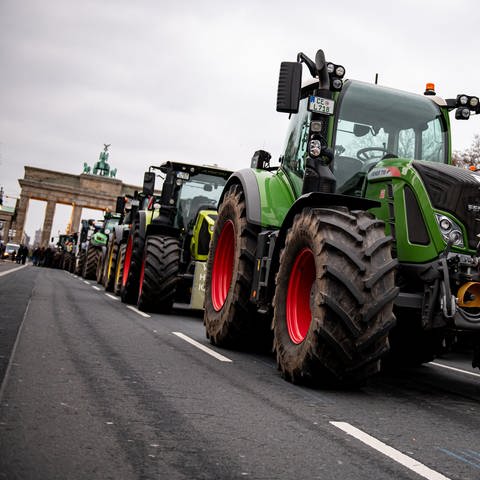 Landwirte nehmen mit Traktoren auf einer Demonstration des Deutschen Bauernverbandes unter dem Motto «Zu viel ist zu viel! Jetzt ist Schluss!» in Berlin teil.  (Foto: picture-alliance / Reportdienste, picture alliance/dpa | Fabian Sommer)