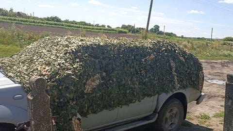 Foto eines Autos mit Tarnnetz