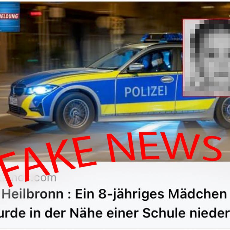 Screenshot der Falschmeldung zu 8-jährigem Mädchen. Montage SWR "Fake News" (Foto: Pressestelle, Polizeipräsidium Heilbronn)
