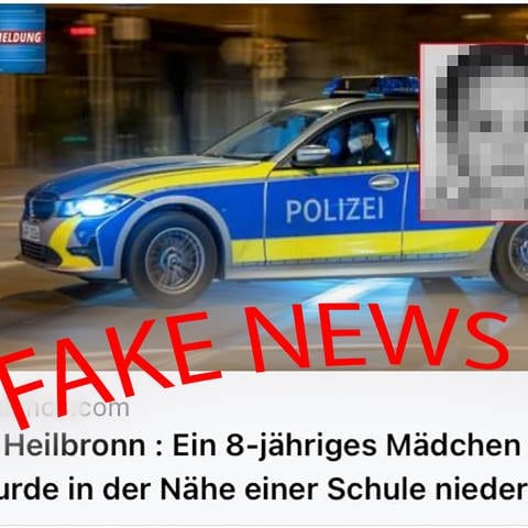 Screenshot der Falschmeldung zu 8-jährigem Mädchen. Montage SWR "Fake News" (Foto: Polizeipräsidium Heilbronn)