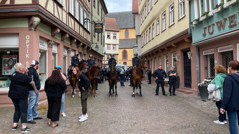 Mit einem Großaufgebot hat die Polizei am Samstag in Wertheim (Main-Tauber-Kreis) zwei politische Veranstaltungen abgesichert.