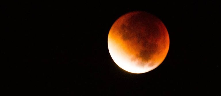 Ein orangener Mond am schwarzen Himmel, der unten heller ist (Foto: IMAGO, imago/Nir Kaidar)