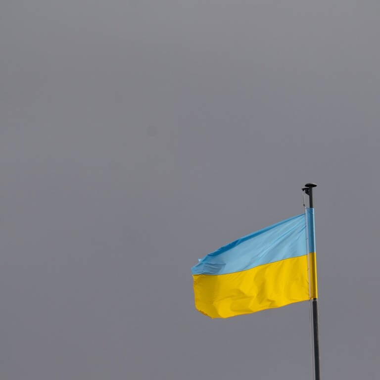 Flagge der Ukraine vor dem grauen Himmel (Foto: dpa Bildfunk, picture alliance/dpa | Marijan Murat)