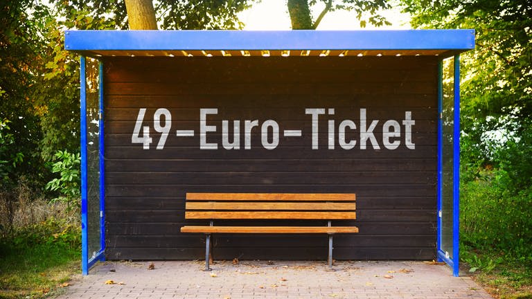 Bushaltestelle mit Aufschrift 49-Euro-Ticket (Foto: IMAGO, Chriustian Ohde)