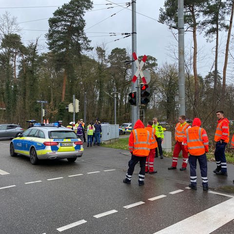 Polizeiautos sperren eine Straße in der Karlsruher Waldstadt (Foto: SWR, Tobias Zapp)