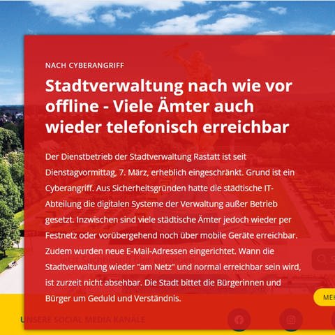 Immer noch Probleme nach dem Hackerangriff auf die Stadtverwaltung Rastatt. (Foto: Pressestelle, Stadt Rastatt)