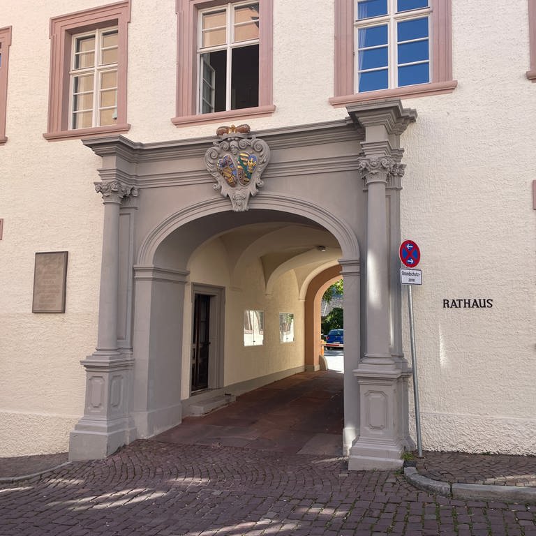 Der Eingang zum Rathaus in Baden-Baden. Hier entscheidet der Gemeinderat über des ehemaligen Stadtrats der AfD. (Foto: SWR, Patrick Neumann)