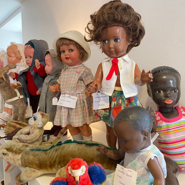 Eine Reihe von Puppen und Plüschtieren aus dem 20. Jahrhundert (Foto: SWR, Peter Lauber)
