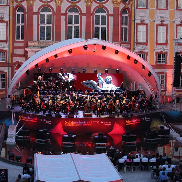 Bühne im Schlossgarten Bruchsal während der Aufführung von "Tosca". Die Oper Tosca machte den Auftakt beim Schlossfestival Bruchsal.