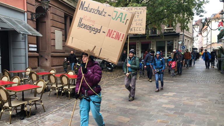 Demonstration in Baden-Baden gegen Felssperrung am Battert (Foto: SWR)