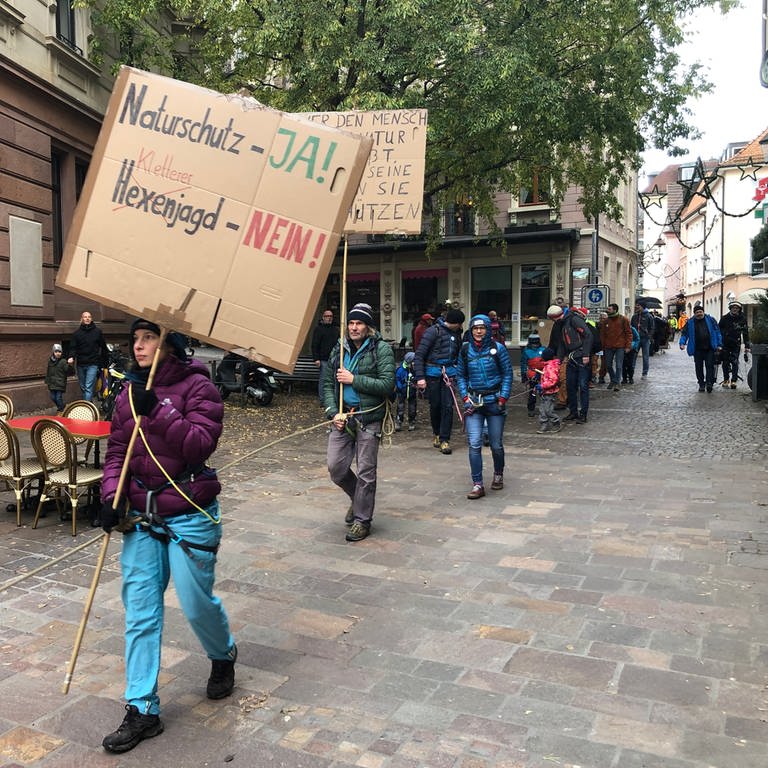Demonstration in Baden-Baden gegen Felssperrung am Battert (Foto: SWR)