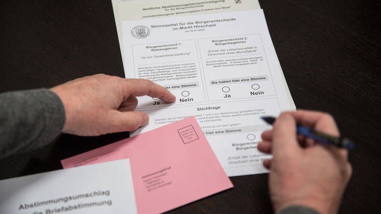 Symbolbild: Bürgerentscheid zum Klinikum Mittelbaden, Wahlunterlagen auf einem Tisch (Foto: IMAGO, Imago/Fotostand)