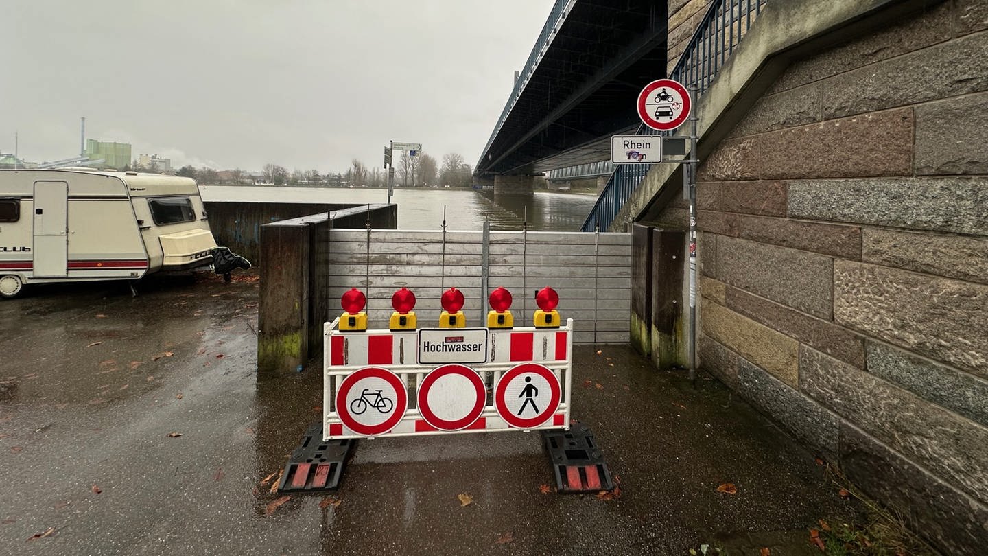 Der Rhein bei Karlsruhe hat Hochwasser. Die Schifffahrt wurde eingestellt. (Foto: SWR, Martin Greve)