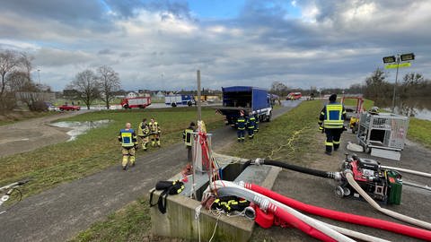 Auch die Gemeinde Elchesheim-Illingen ist vom Hochwasser betroffen. Die Freiwillige Feuerwehr Elchesheim-Illingen und das Technischen Hilfswerks Rastatt (THW) helfen beim Abpumpen des Wassers.