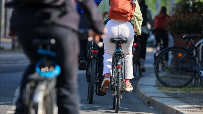 Mehrere Radfahrer und Radfahrerinnen fahren auf einem Radweg. Nach dem Unfalltod des Radaktivisten "Natenom" werden Hunderte Radfahrerinnen und Radfahrer zu einer Demonstration in Pforzheim erwartet. (Foto: dpa Bildfunk, picture alliance/dpa | Jan Woitas)
