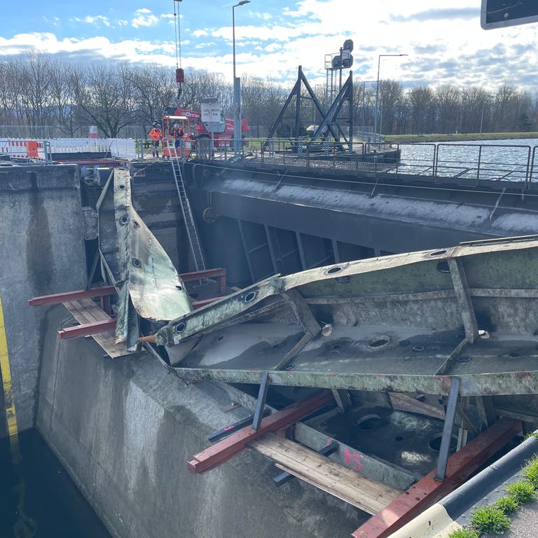 Schiff La Primavera zerstört Schleuse auf dem Rhein in Iffezheim (Foto: SWR, Patrick Neumann)