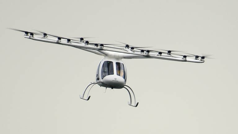 Ein Flugtaxi von Volocopter aus Bruchsal bei einem Testflug. (Foto: dpa Bildfunk, Picture Alliance)